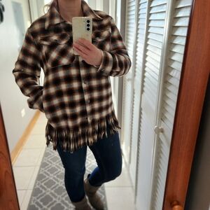 Oversized Time and Tru Women's Plaid Fringe Shacket Size XS